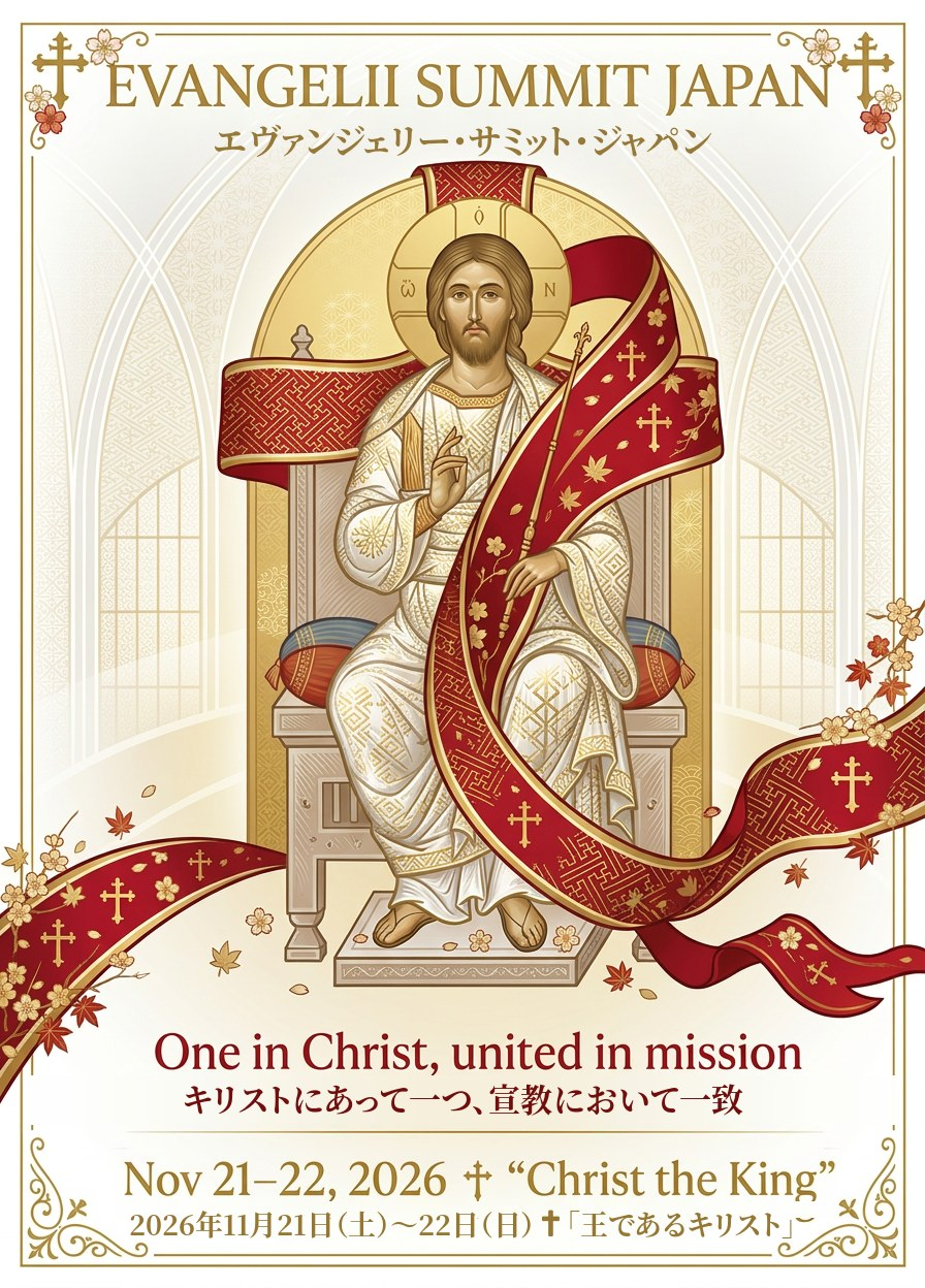 Evangelii Summit Japan 2026 poster, Christ the King, 21–22 November 2026 / エヴァンジェリー・サミット・ジャパン 2026「王であるキリスト」