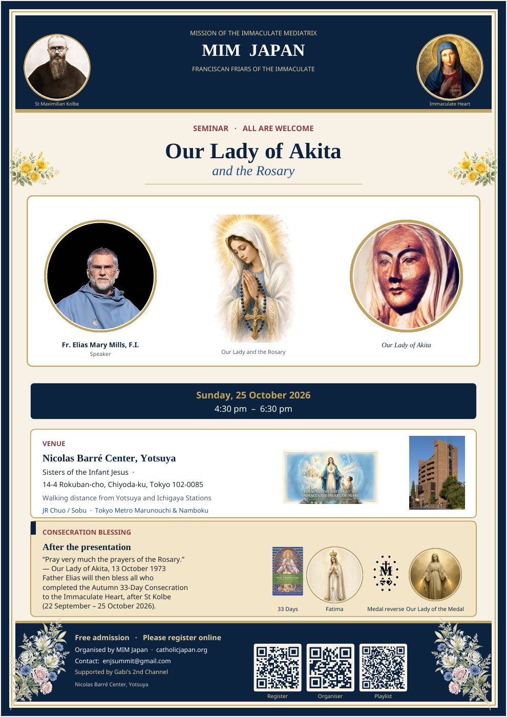 Seminar flyer: Our Lady of Akita and the Rosary